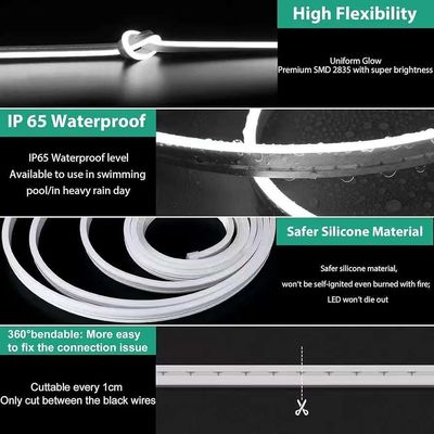 Lampu Strip LED Putih 16,4ft/5m Neon Light Strip 12V Flex Waterproof Neon LED Strip Silicone LED Neon Rope Light Untuk Dapur Kamar Tidur Dekorasi Indoor Outdoor Adaptor Daya Tidak Termasuk