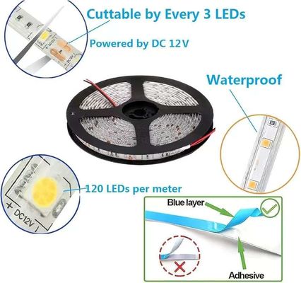 Lampu Strip LED Fleksibel 600 Unit LED Strip LED Waterproof 12 Volt LED Light Strip Paket 16,4ft/5m untuk Liburan Pesta Rumah Dekorasi Indoor Outdoor Waterproof Putih 1 Paket
