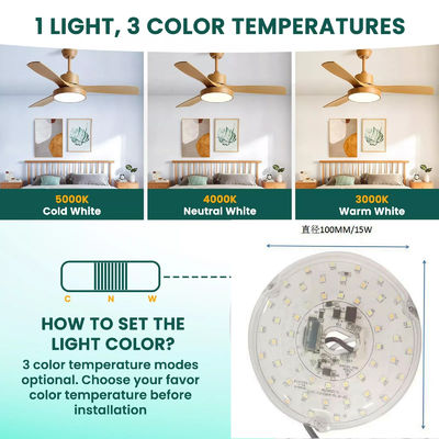 Mesin Lampu LED 15W 100MM Untuk Ruang Makan 120V Panel Fan Langit-langit Kit Retrofit Dengan Modul DOB LED Lampu Lampu Lampu Lampu Langit-langit
