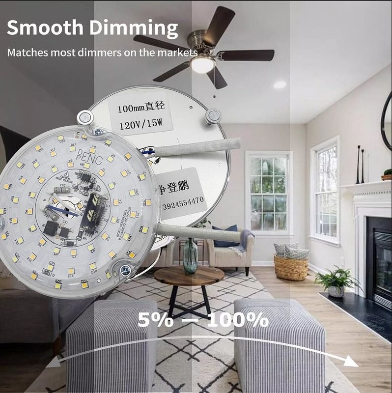 120V 15W Driverless Dia 100mm Led Light Untuk Led Fan Light Dengan Sertifikat ETL Ceiling Fan Led Light Replacement