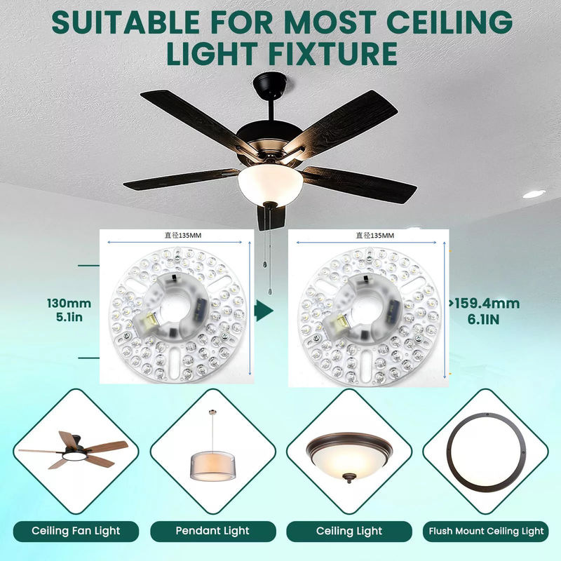 5.3  Universal Ceiling Fan Led Light Penggantian untuk Ceiling Fan Flush Mount Ceiling Light, 22W 5CCT 3000K 4000K 6000K 1500LM CRI90 Dimmable