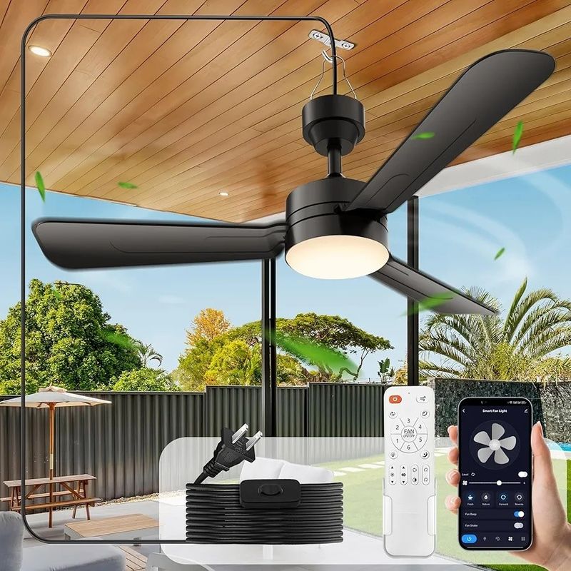 Kipas Langit-langit dengan Lampu, 36 &quot;LED Kipas Lampu Gantung dengan Hook, Hook Jenis Kipas Lampu Langit-langit, Plug di Lampu Kipas Lampu Langit-langit, 40W, 3000-6500k, Remote Control, Portable Kipas Lampu untuk Tempat Tidur Camping, Patio, ((Black) N DFFFFFN`